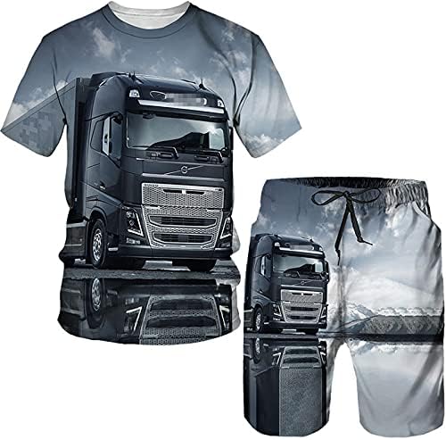 Leng.Hilr משאית גדולה קיץ 3D 3D מודפסים חולצת טריקו מכנסיים קצרים