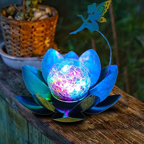 אורות סולאריים של גן yjfwal דקורטיבי, פרח לוטוס גלובוס פיצוח עם עיצוב פיות, מתנות ליום האם מנורה לוטוס