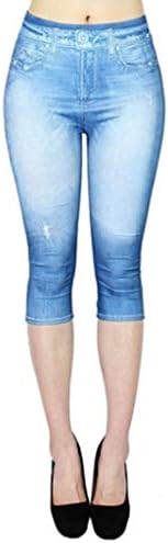 מכנסי קאפרי לנשים חלולות מכנסיים מודפסים ג'ין אלסטי כמו שבעה מכנסי מותניים גבוהים נשים חוצה מותניים