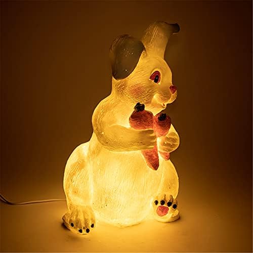 גן אור סולארי עיצוב חיצוני, ארנב חמוד עם גזר, צלמיות של פסל גינה שרף עמיד למים, אורות ארנב פסחא תפאורה
