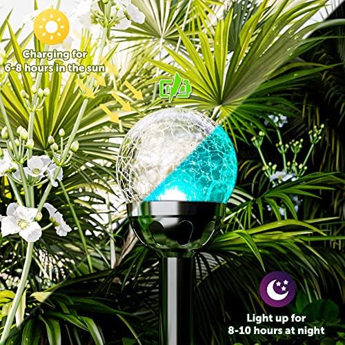 אורות שמש גיגאלומי בחוץ, כדור זכוכית סדוק אורות גן סולאריים, לבן קר/אורות שינוי צבע בחוץ, אורות לד לגינה