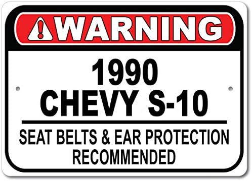 1990 90 שברולט S -10 חגורת בטיחות מומלצת שלט רכב מהיר, שלט מוסך מתכת, עיצוב קיר, שלט מכונית GM - 10x14