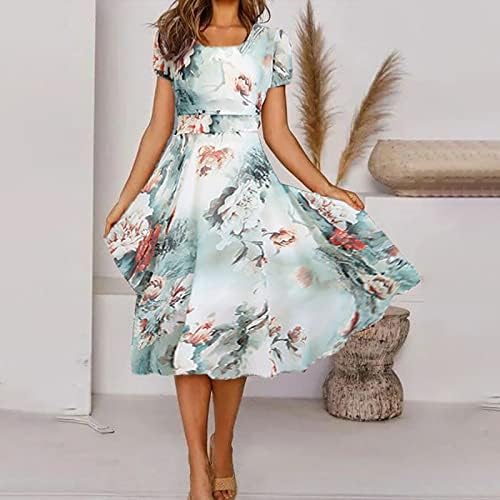 שמלות פרחוניות קיץ של נשים פודוליות שרוול קצר מזדמן שמלת נדנדה צוואר שמלות חוף מקסי זורמות שמלות אלין
