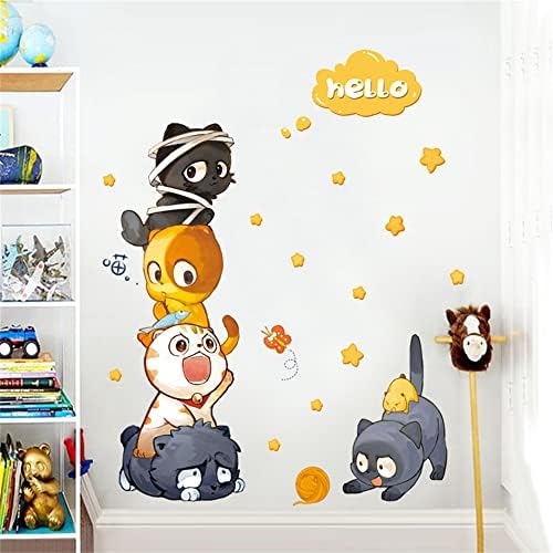 מדבקות קיר לחתול סופר חמוד מצוירות מדבקות קיר בעלי חיים חדר שינה סלון קיר טלוויזיה דלת קיר עיצוב ציורי