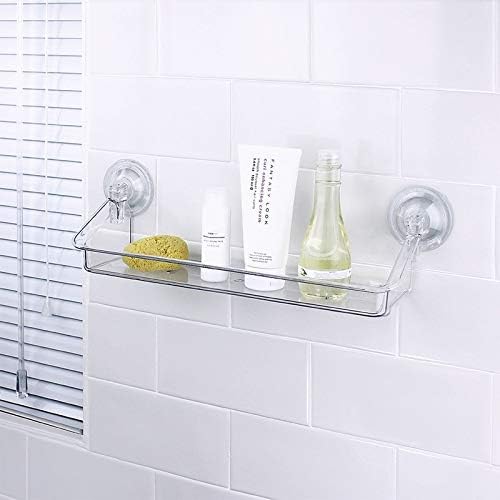 מדף מקלחת XJJZS, פלסטיק אמבטיה קטן וברור ללא קיר קידוח מדפי אחסון מארגן עם כוס יניקה חזקה