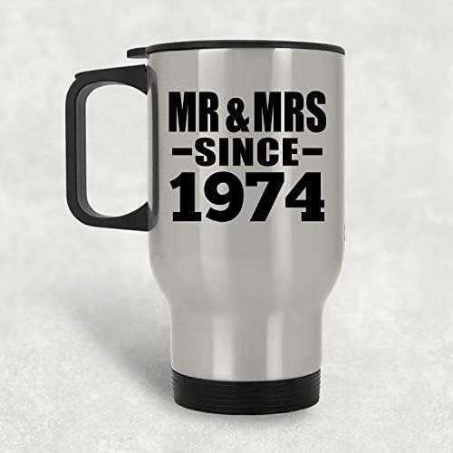Designsify 49 שנה MR & MRS מאז 1974, ספל נסיעות כסף 14oz כוס מבודד מפלדת אל חלד, מתנות ליום הולדת יום
