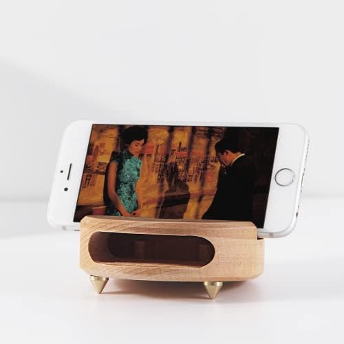 עמדת טלפון שולחנית של ג'ימישה עץ עץ שולחן עבודה עם מגבר קול מחזיק טלפון סלולרי מעמד בעבודת יד מעץ אשור,