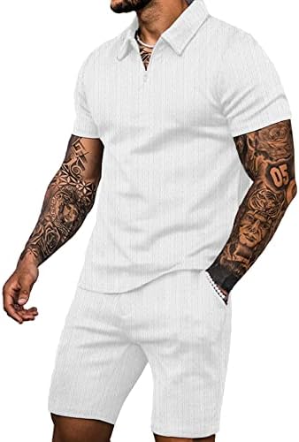 חולצות פולו של Jozorro Mens ומכנסיים קצרים קבע אימונית אופנה אופנה קיץ 2 תלבושות לחתיכות לגברים