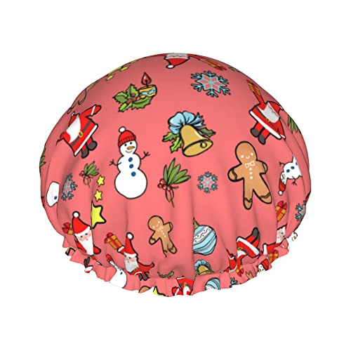 מכסה שיער מקלחת גדול חג המולד גדול סנטה קלאוס אמבטיה כובע שיער נייד חן כובע מקלחת אטום למים מתכווננת