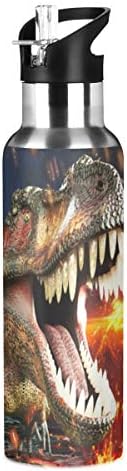 דינוזאור 3D T-Rex בקבוק מים עם מכסה קש תרמוס ילדים מבודדים מפלדת אל חלד ספורט בקבוק מים, 20 גרם קר חם