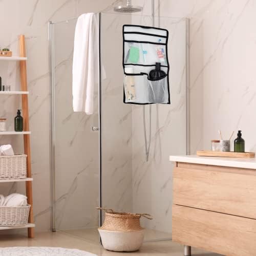 Skybenders Mesh 5 כיס תלוי מקלחת מקלחת 12in x 20in - מעבר לדלת או מארגן וילון מקלחת, מושלם לחדר הכושר,