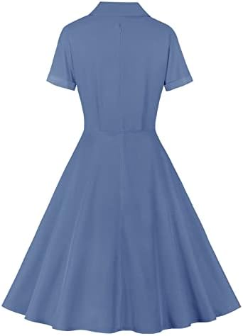 שמלות קוקטייל של נוקמופו פלוס גודל לנשים אופנה בריטית פונה למטה דפסת צווארון משובצת דפוס שרוול קצר שמלת