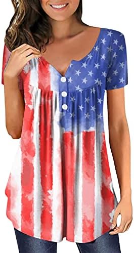 4 ביולי טוניקת חולצות לנשים אמריקאי דגל להסתיר בטן חולצה קיץ מזדמן קצר שרוול כפתור עד צווארון חולצות