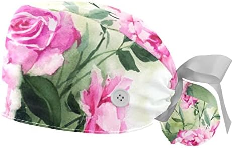Niaocpwy 2 pcs נשים כובע עבודה מתכוונן עם כפתור צבעי מים בצבע ורוד צבע פרח