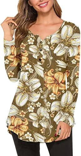 נשים חולצות שרוול ארוך חולצות עבור צווארון עגול קל משקל כפתור למטה סוודרים טוניקת חולצות דפוס דיגיטלי