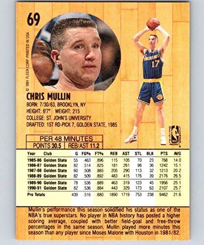 1991-92 כדורסל פלייר 69 כריס מולין גולדן סטייט ווריירס כרטיס מסחר רשמי ב- NBA מ- Fleer/Skybox