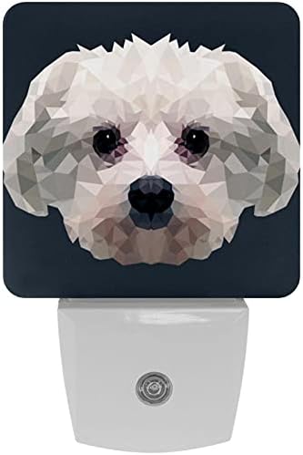 מארז 2 לד לבן חם מנורת לילה כלב מלטזי פורטאי-01 עם חיישן בין ערביים לשחר מנורת לילה קומפקטית אידיאלית