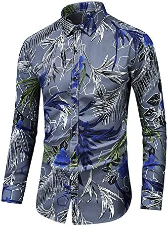 חולצות הוואי XXBR לגברים, כפתור האופנה של גברים, מטה שרוול ארוך, עלי חולצה מזדמנת פרחונית חולצה מזדמנת