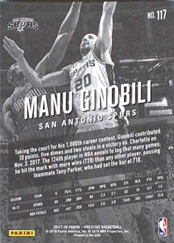 2017-18 Panini Prestige 117 Manu Ginobili San Antonio Spurs כרטיס כדורסל