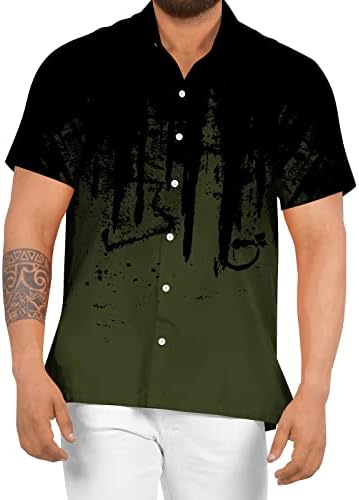 חולצות קיץ של Beuu Mens כפתור שרוול קצר מטה על חולצת הדפסת דיו-דיו-דיו