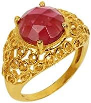 ורוד טורמלין אבן הצהרת פיליגרן עיצוב זהב מצופה פליז טבעת