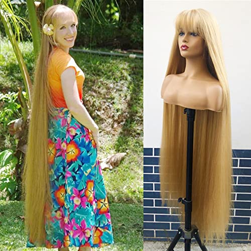 48 סנטימטרים סופר ארוך גדול שיער פאה בלונדינית קינקי ישר פאה עם פוני יקי שיער פאה עבור לבן נשים לנשים