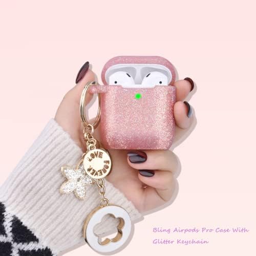 מארז דור שני של Bling Airpods, דור AirPod חמוד של Visoom עם מחזיק מפתחות למארז Apple AirPod Apple Glitter
