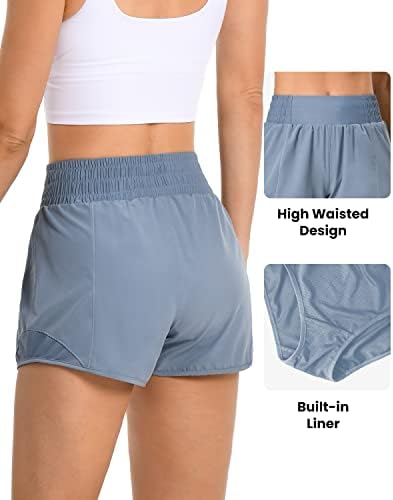 Queenieke מכנסיים קצרים לנשים, מכנסיים אתלטים בעלי מותניים גבוהים אלסטיים לנשים 2 רוכסנים כיסים מכנסיים
