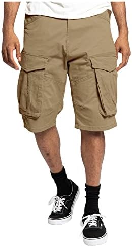 מכנסיים קצרים בקיץ לגברים, מכנסי מטען לגברים רופפים קלאסיים קלאסיים רגועים מתאימים, קצרים עם ריצת כיס