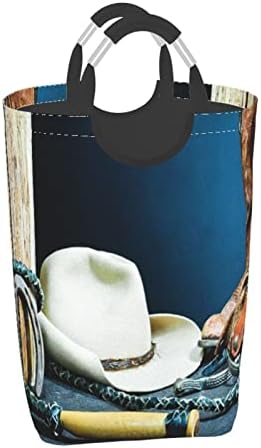 גדול סל כביסה,רכיבה רקע עם עתיק פרסת כובע קאובוי טקסס צילום, כביסת מתקפל ארגונית סל עם ידיות כביסה סל