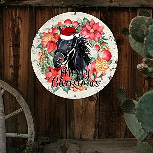 שלט קבלת פנים DECSTIC חווה שמח חג מולד עגול פח כובע חג המולד סוס דבקון זר זר שלום שלום חורף הבית שלנו