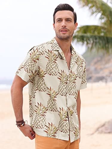 Farktop Mens שרוול קצר שרוול הוואי חולצת הדפס אננס חולצת קיץ סיבתית
