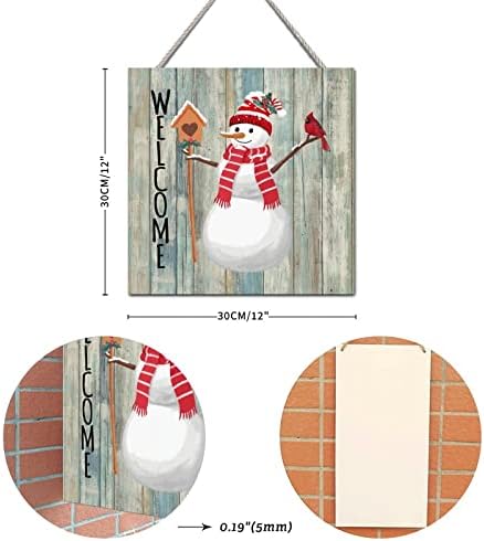 שלט חג שמח איש שלג ברוך הבא חורף בלוק עץ שלט לוח קיר לחג המולד שלטי קיר מעץ למטבח משרד סלון בית 12 x12