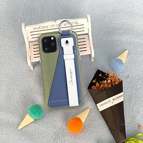 קסנג ' ר קיקסטנד סדרה תואמת לאייפון 11 פרו מקס קייס-כיסוי עור עם מחזיק כרטיס ומעמד רצועת יד-ירוק / כחול