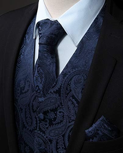 עניבת גוד של מגברים מגברים סט קלאסי קלאסי 3pc פייזלי אפוד וכיס כיס מרובע שמלה רשמית מעיל לחליפה או טוקסידו