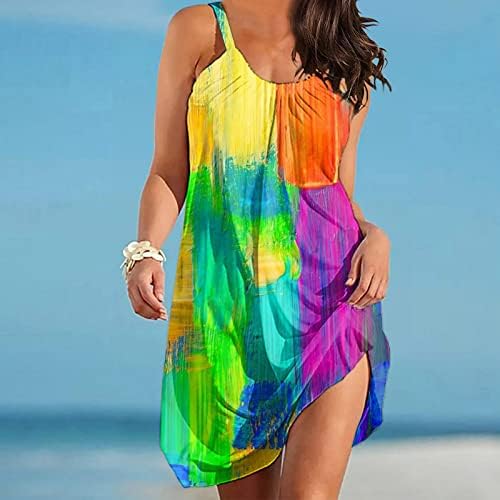 שמלת חוף קיץ לנשים שמלת בוהו מזדמנת שמלת מיני זורמת ללא שרוולים עם צוואר כיסוי שמלות קיץ