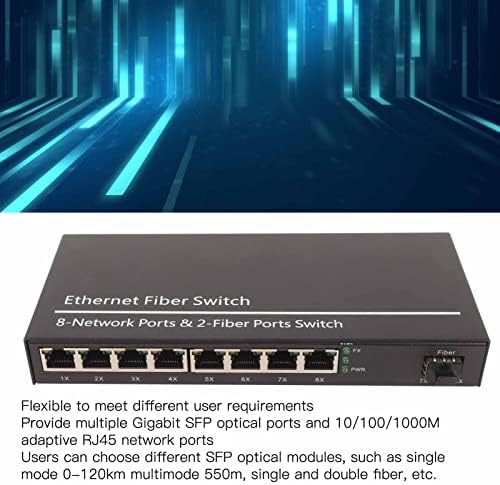 מתג סיבי Ethernet של Vingvo Gigabit, Plug and Play 100-240V 10 100 1000M 1 יציאה אופטית 8 POWER PORT