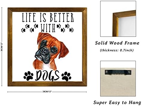חיי עץ של Luckluccy החיים טובים יותר עם כלבים ממוסגרים שלט קיר תלויים בוקסר כלב נוצרי קיר עיצוב קיר