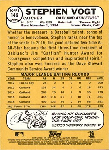 2017 Topps Heritage 146 Stephen Vogt Oakland Athletics כרטיס בייסבול