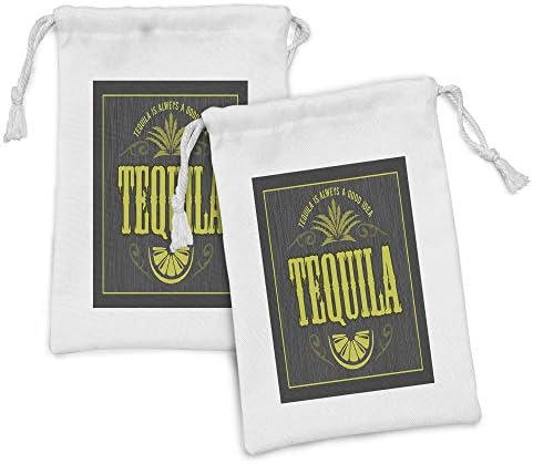 ערכת כיס בדים של Ambesonne Tequila Set of 2, עיצוב נושא אלכוהול וינטג 'עם טיפוגרפיה ופרוסת סיד, תיק